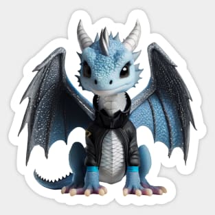 Cute Blue Baby Ice Dragon Wearing a Leather Jacket Sticker